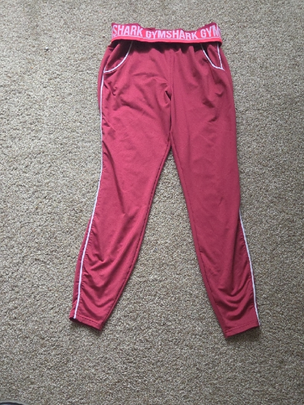 Gymshark Reces  Rose-Red Active Joggers with White Trim